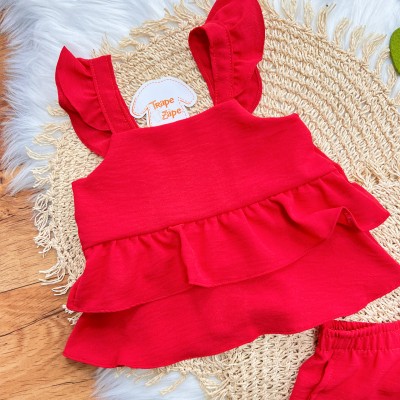 Natal 25 - Conj. Bata Crepe e Short - Vermelho